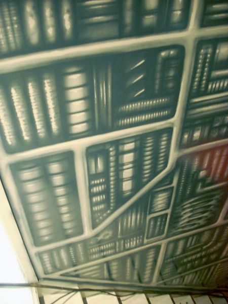 Trompe l'oeil 'trick of the eye' sci fi mural