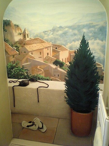 Trompe l'oeil 'trick of the eye' bathroom mural