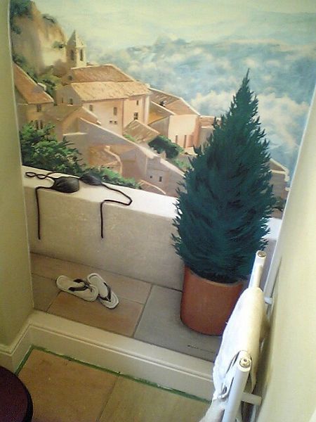 Trompe l'oeil 'trick of the eye' bathroom archway mural wall art