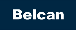 White text 'Belcan' on a dark blue background.