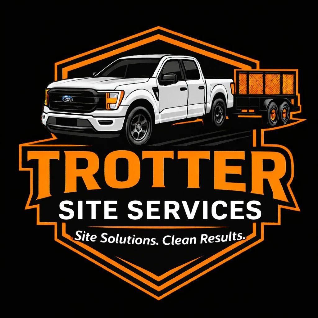 Logo of Trotter Site Services with a pickup truck and trailer.