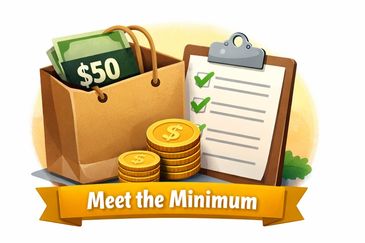 Illustration of money, coins, and checklist with 'Meet the Minimum' banner.