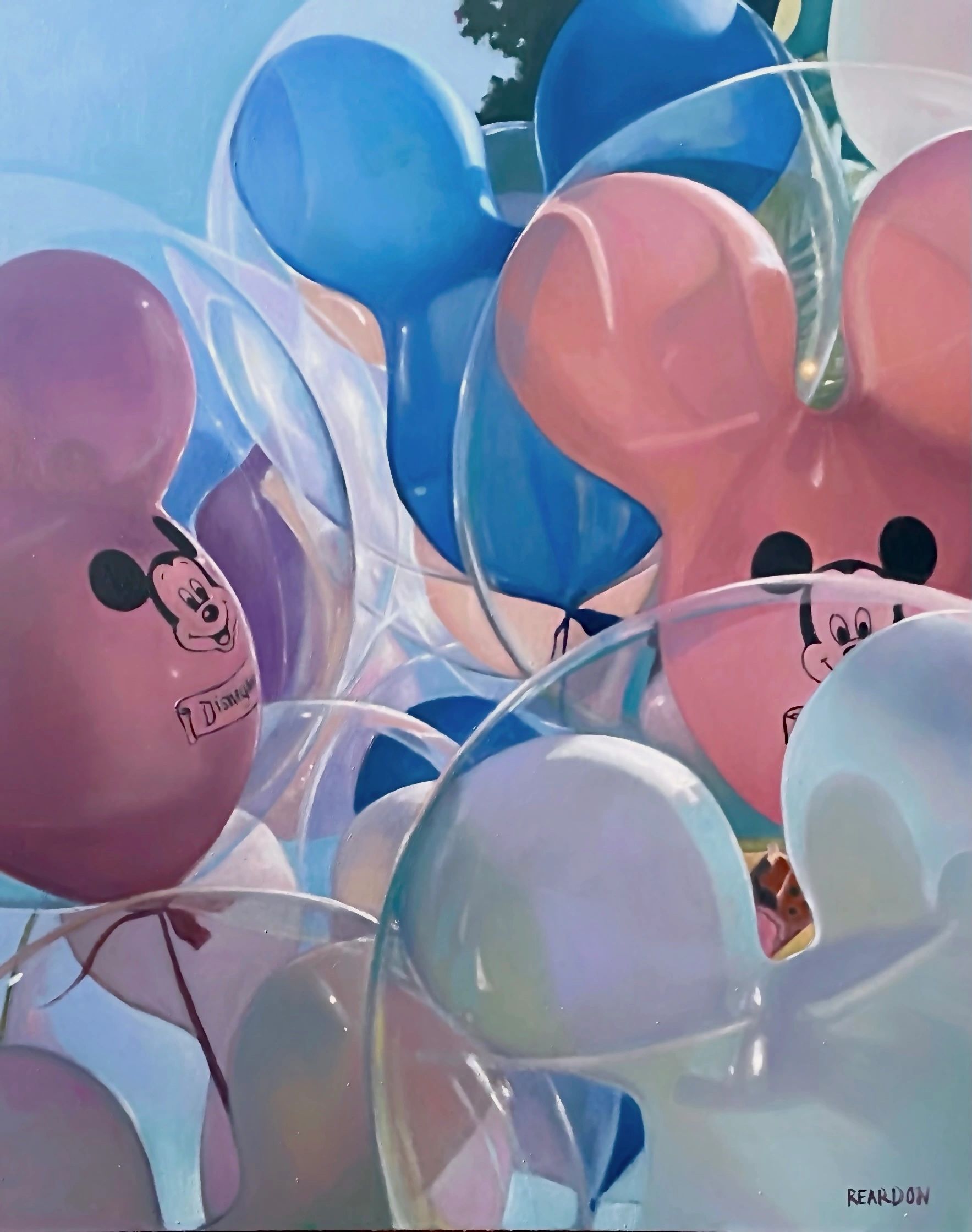 Colorful Mickey Mouse-shaped balloons clustered together.