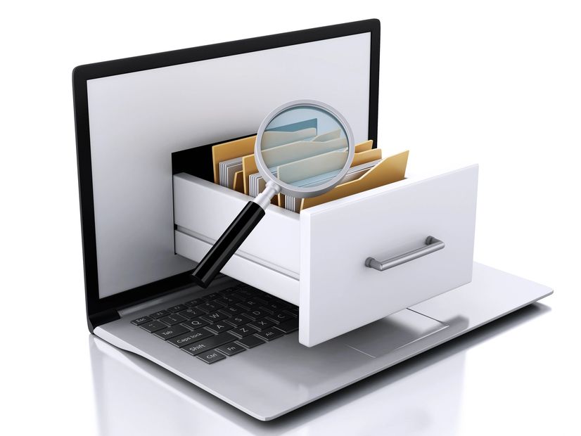 Graphic representation of a document shelf coming from a laptop screen