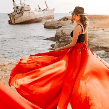 red flying dress photo session cyprus