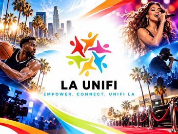 LA UNIFI logo with vibrant city and entertainment scenes.