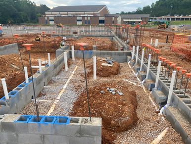 Foundation work for a building under construction.