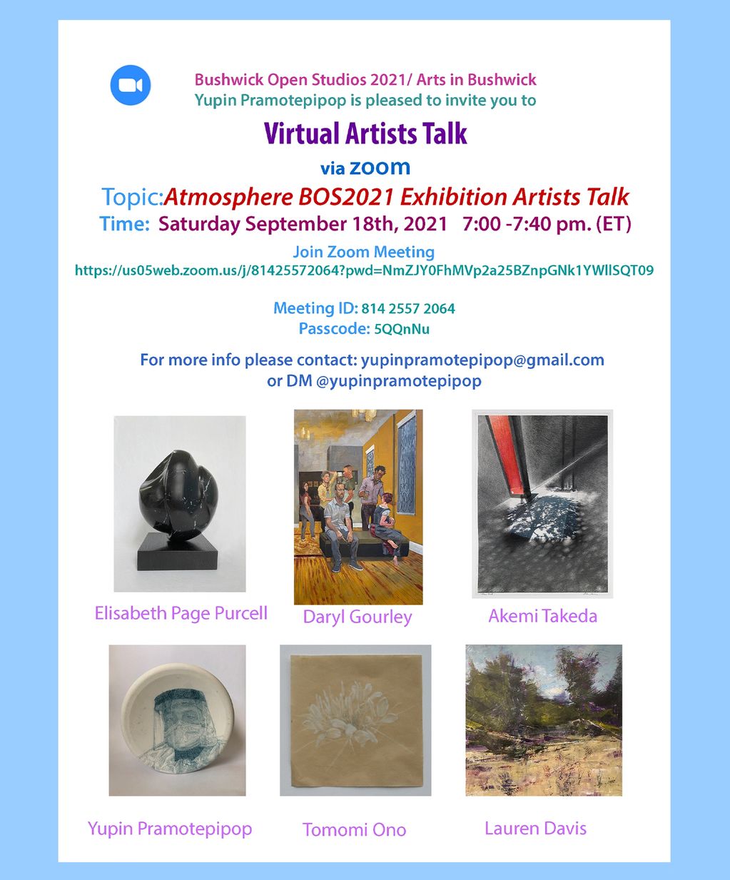 Atmosphere BOS2021 Exhibition virtual Artists Talk,Arts in Bushwick, curated by Yupin Pramotepipop
