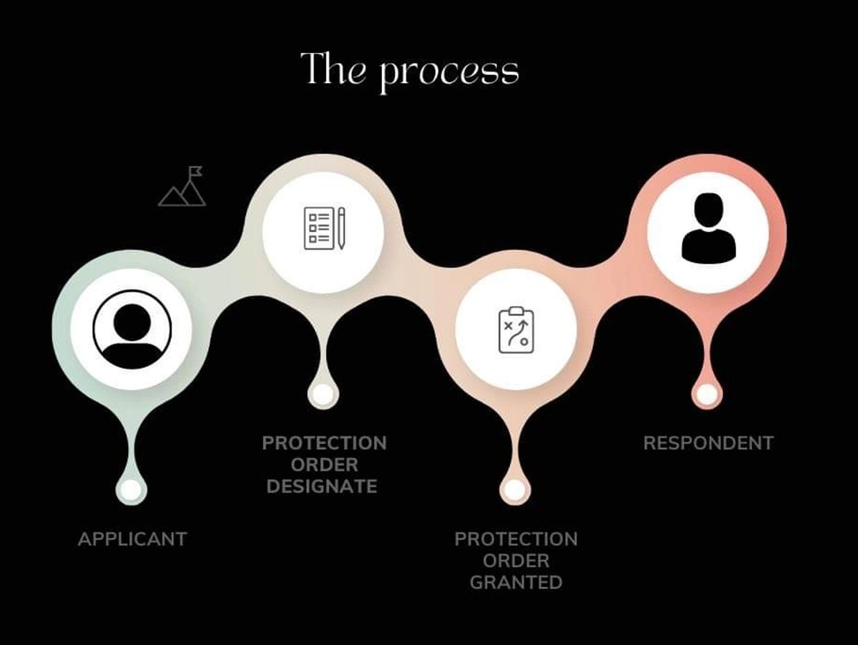 Flowchart showing the process from applicant to respondent involving protection orders.