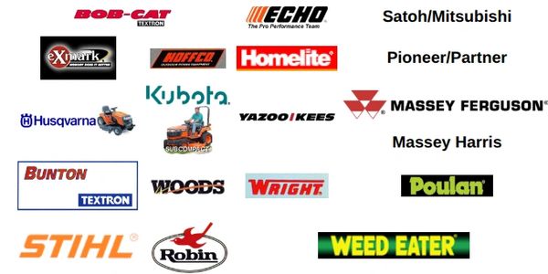 Collection of various outdoor power equipment brand logos and names.