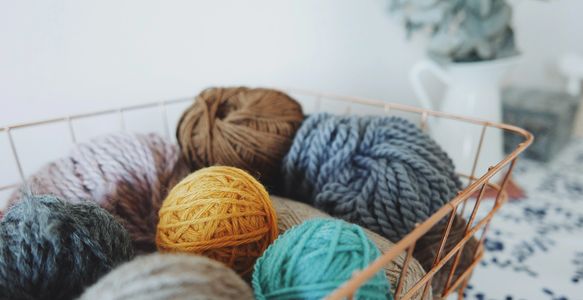 yarn basket, wool balls, knitting basket