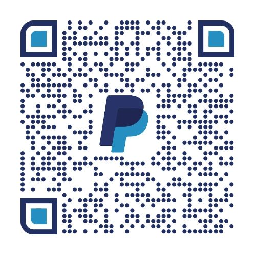 A PayPal-themed QR code with blue and teal colors.