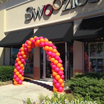 An outdoor balloon arch to celebrate a special event at a retail store at The Summit in Birmingham