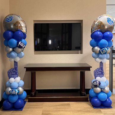 Sports themed balloon columns for corporate event in Birmingahm AL.