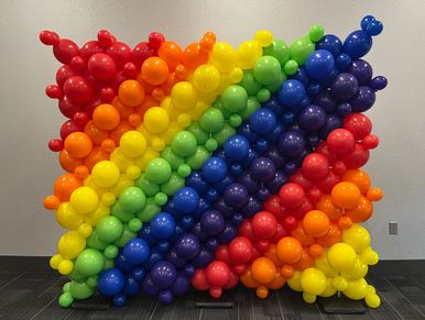 8'x10' rainbow balloon wall for photo backdrop for event in Birmingham AL.