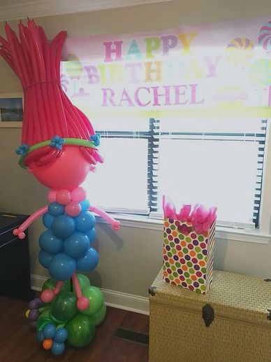 Balloon sculpture of Poppy from Trolls for birthday party in Birmingham, AL.