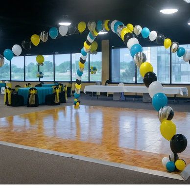 Criss Cross Linked Arch over dancefloor as balloon decor at party in Birmingham AL
