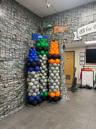 Castle column balloon decor for school event in Birmingham AL.