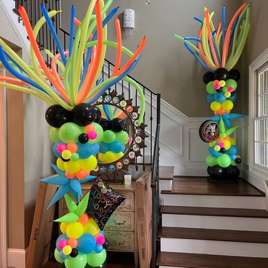 Neon Balloon column with firework stopper for birthday party in Vestavia Hills, AL.