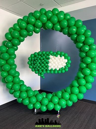 Custom Hoop Arch Balloon decor as corporate logo for party rental in Birmingham AL.