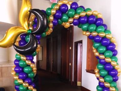 20' Mardi Gras balloon decor at The Club  featuring Masquerade Mask accent in Birmingham AL