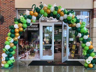 25' UAB themed  balloon arch on campus in Birmingham AL.