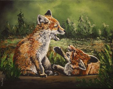 Red Fox Cubs Painting
