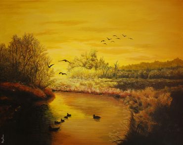 Sunrise Duck Landing Painting