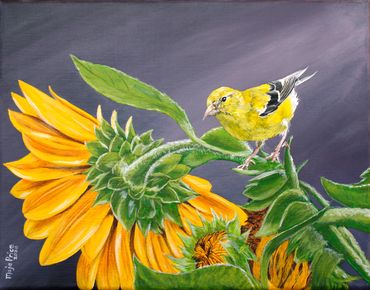 Goldfinch and Sunflower Painting