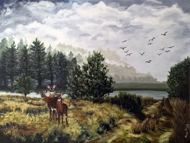 Field and Lake Painting