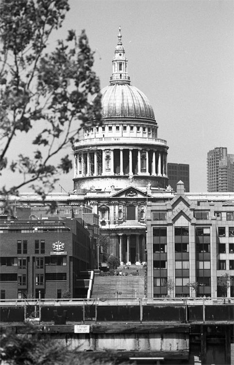 St. Paul's Cathedral seen from the South Bank along the line of the present Millennium Bridge.
