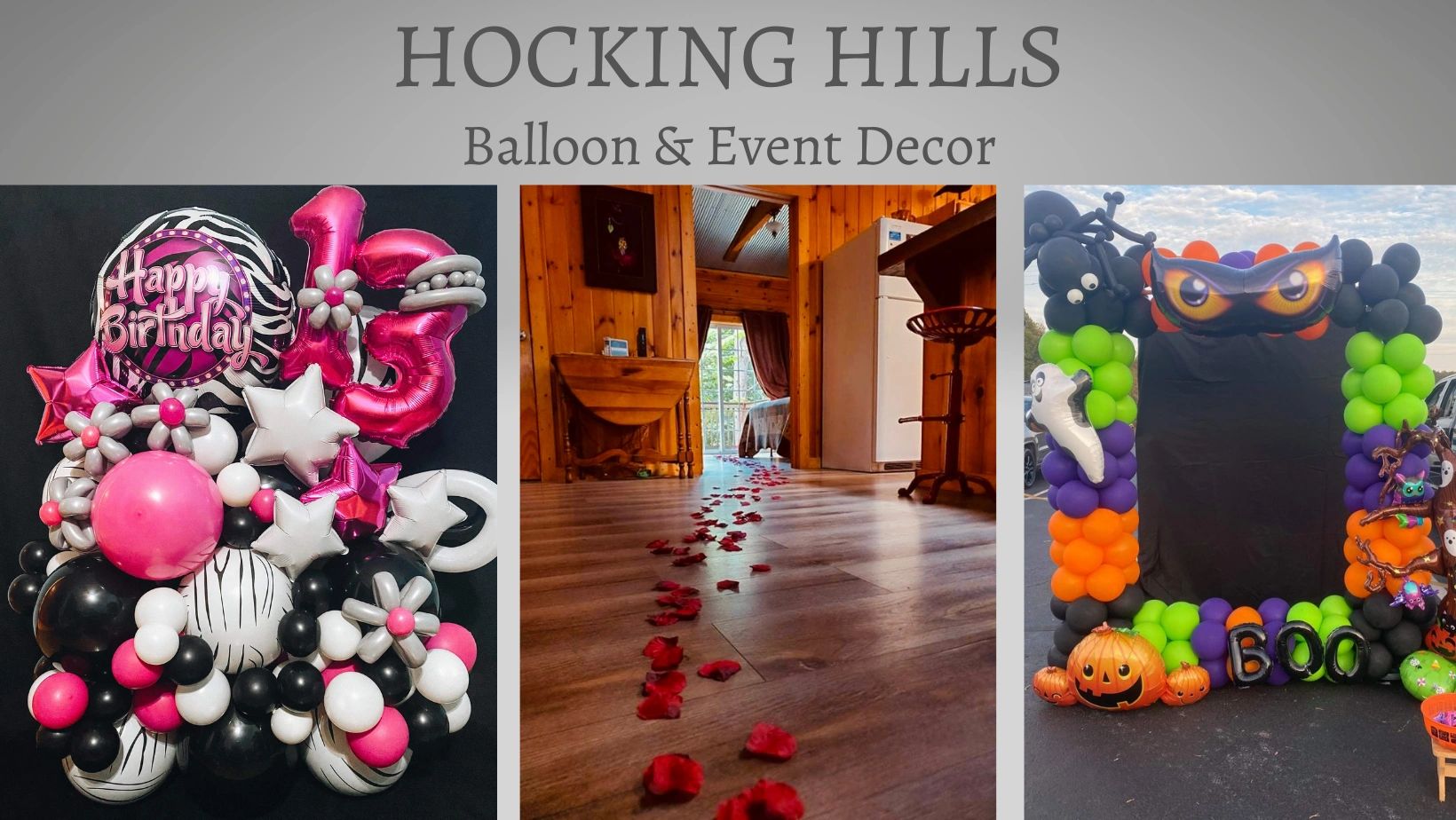 Cabin celebrations an decor, balloon marquee and bouquets, balloon decor