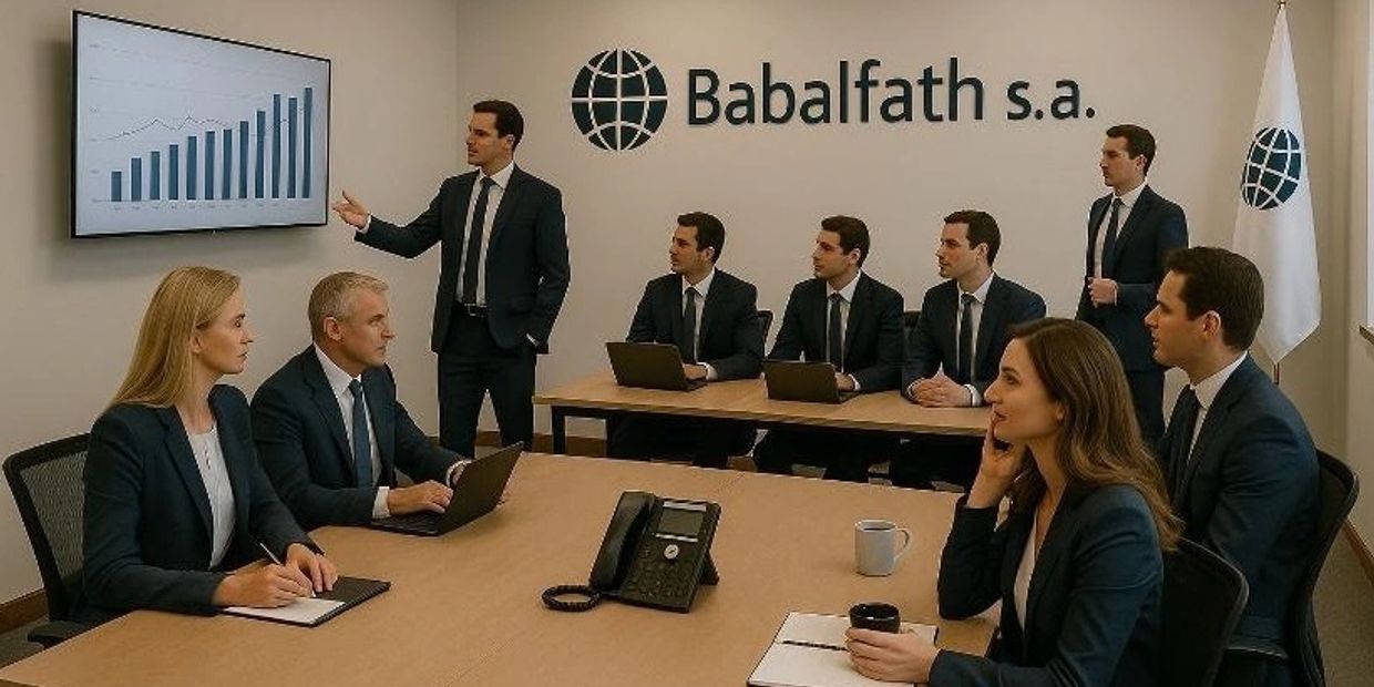 Business meeting with professionals discussing a rising bar graph.