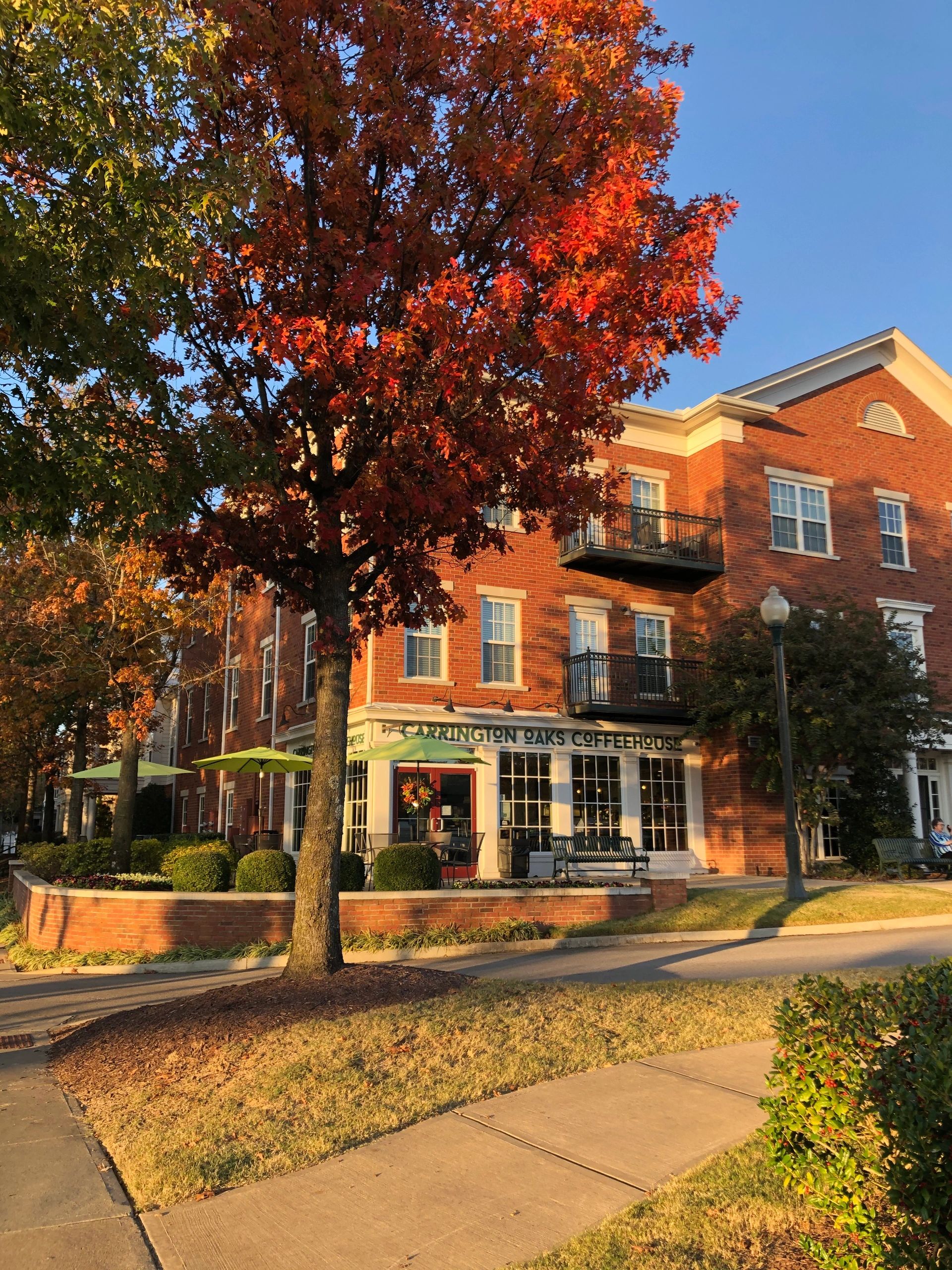 Coffee at the patio. Fall in Collierville from a picturesque setting. 