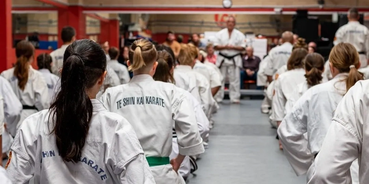 Karate students training