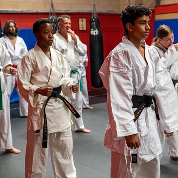 Teen students karate