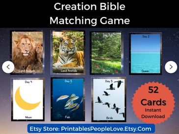 Christian Bingo; creation bingo; bible bingo; bible game ; matching game; bible matching game; vbs