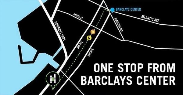 Map showing location near Barclays Center with subway lines D and N.