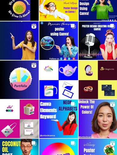 Collage of Canva tutorial thumbnails featuring diverse presenters and design elements.