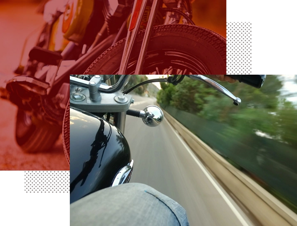 Collage images of Motorcycle in motion along with roadside