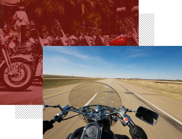 Collage images of Motorcycle in motion along with roadside