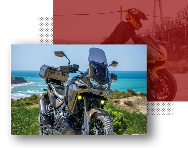 Collage images of Motorcycle parked by the road