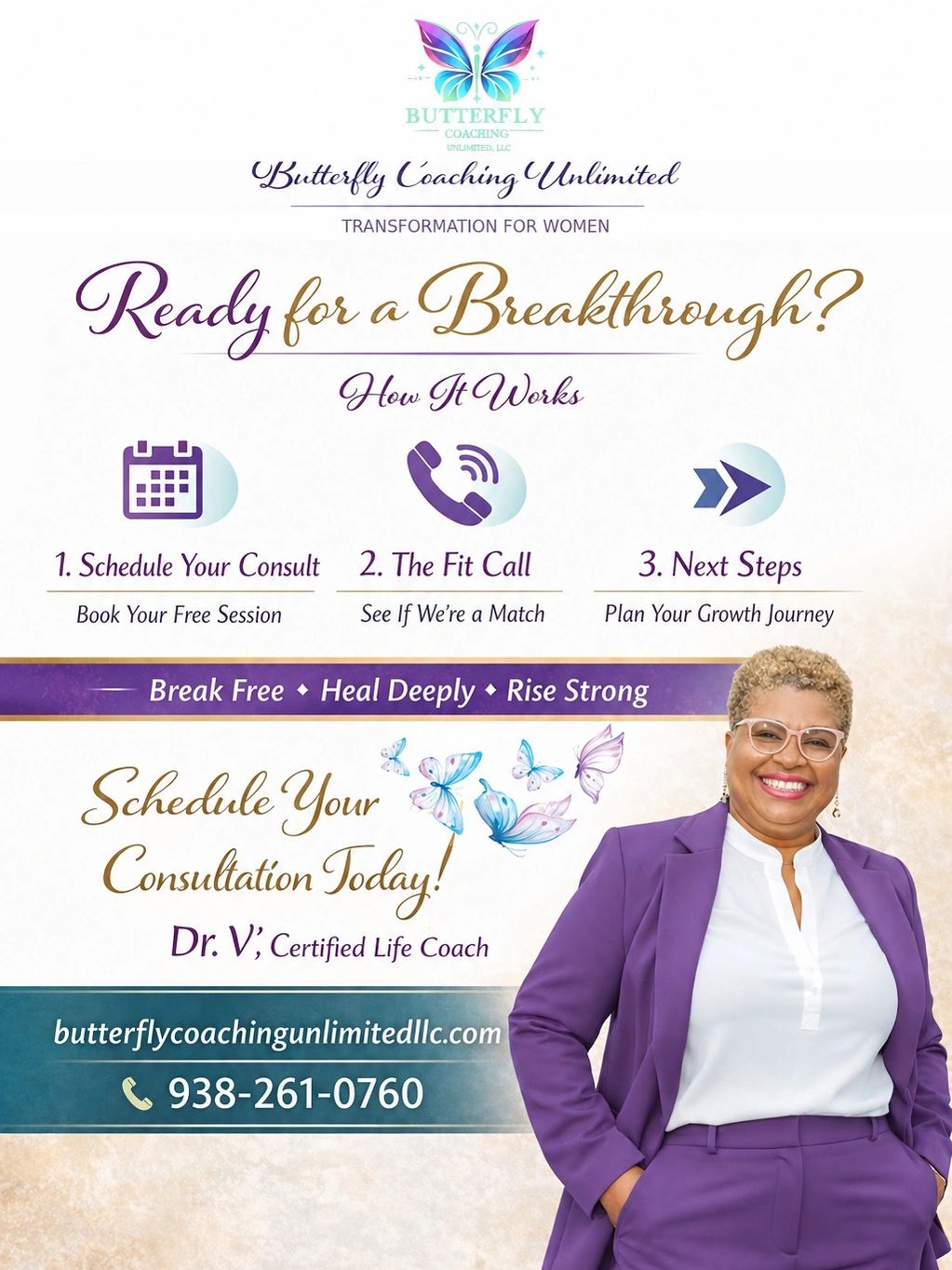 Fly with Butterfly Coaching Unlimited for transformation and growth.