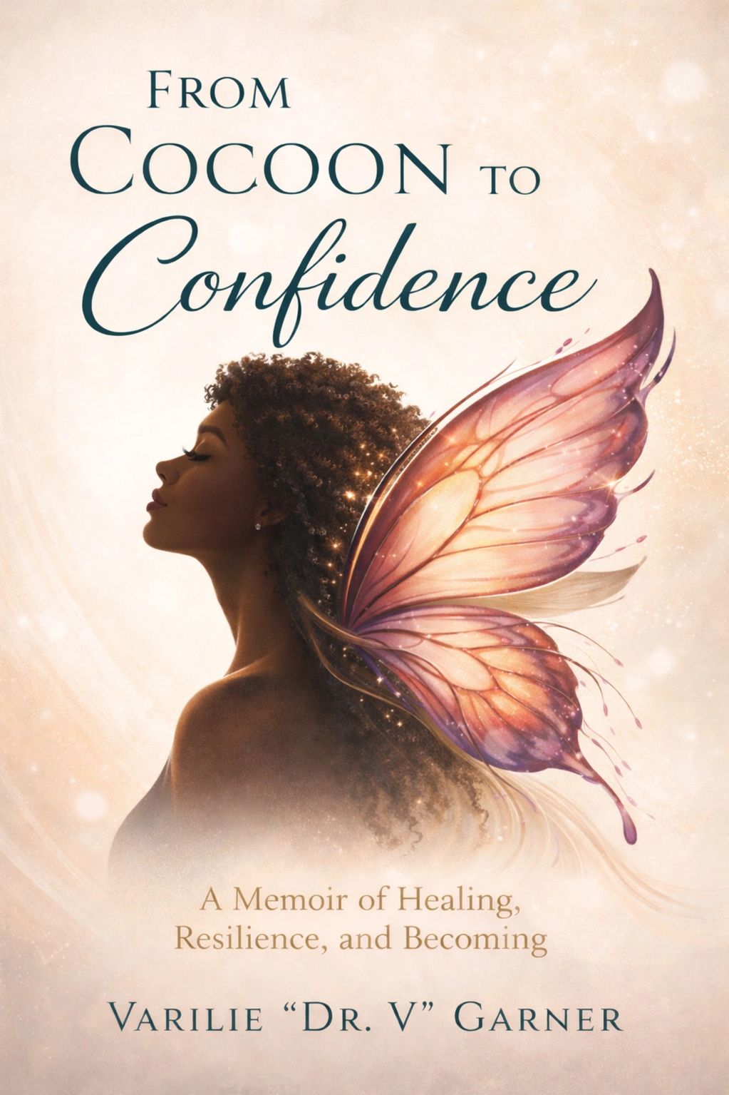 Book cover showing a woman with butterfly wings and the title 'From Cocoon to Confidence'.