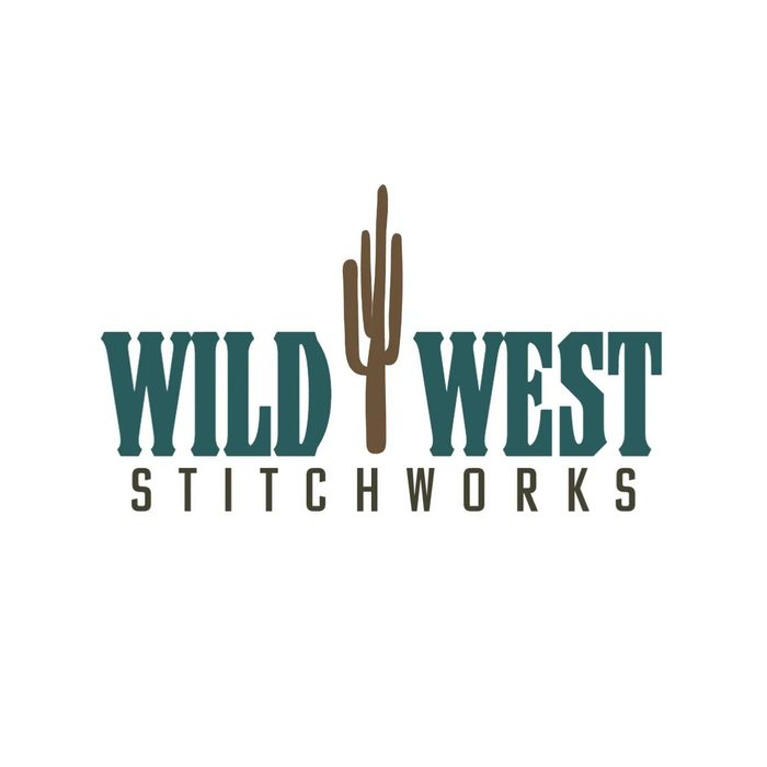 Wild West Stitchworks Logo with a cactus icon in rustic style. Wild West Stitchworks is an embroidery and T Shirt printing shop located in Yuma Az