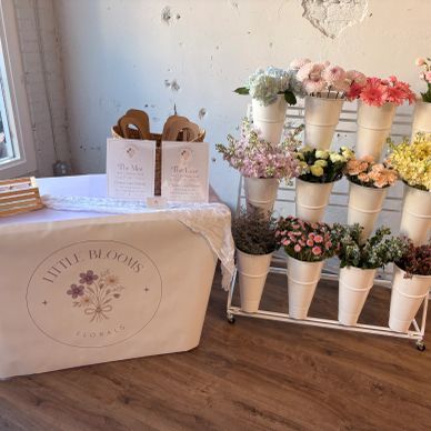 Floral display and shop setup of Little Blooms Florals.