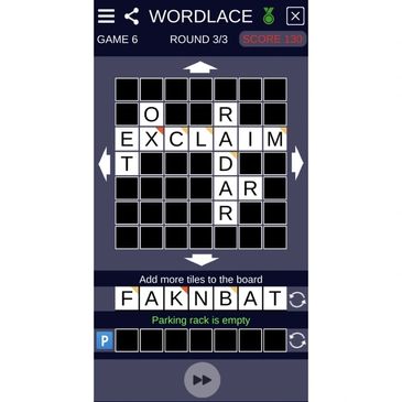 Wordlace Board with word puzzle half done