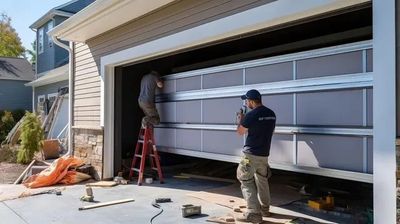 Garage Door Repair Rochester NY - 2 technician fixing garage door in Rochester NY