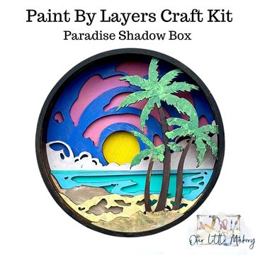 Paint by layers craft kit featuring a tropical paradise shadow box design.