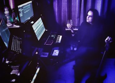 in the Simulated Beings studio with Michael Dorian Stanley , synth wave, synth pop, gothic musician